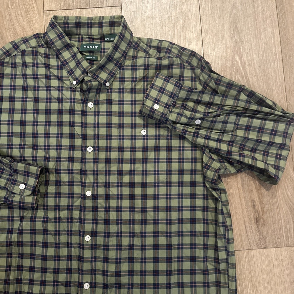 Orvis Men's Long Sleeve Button Plaid Shirt Green Classic Fit Outdoors XXL